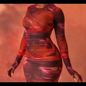 Oh Polly CONSTELLATIONS LONG SLEEVE RUCHED DRESS